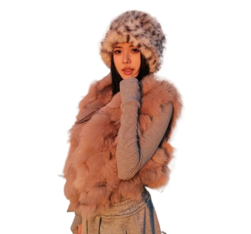 

Womens Winter Leopard Printing Hat Elegant Thick Cap Warm Puffy Touch Hat Girls Photos Props