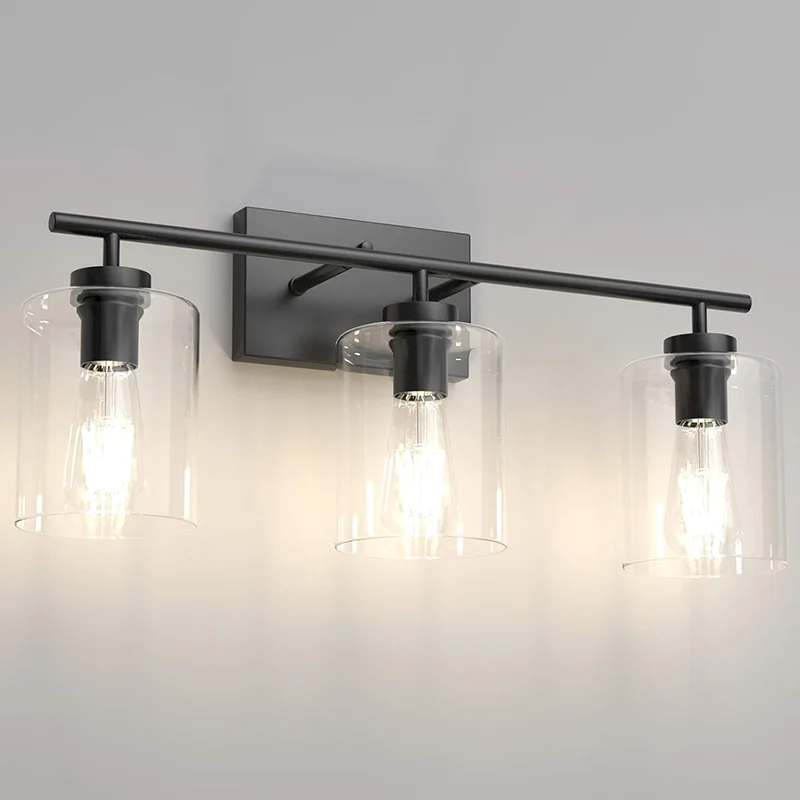 

Creative Wall Lamp Black Vanity Light Fixtures Over Mirror Wall Light Clear Glass Shades Wall lamps Room decoration wall lights
