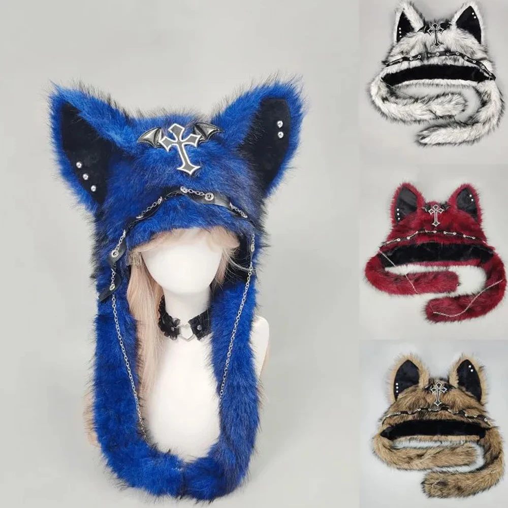 

Fashion Punk Cat Ear Hat Autumn Winter Warm Hat Gothic Adjustable Plush Hat Adult Unisex Hip Hop Headwear Party Prop