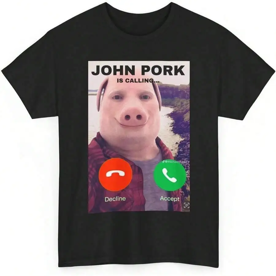 John Pork Funny Answer Call Phone T-Shirt, Brainrot T-Shirt 100% Cotton Trendy Y2K Short-Sleeve Tee-Soft, Quick-Drying,