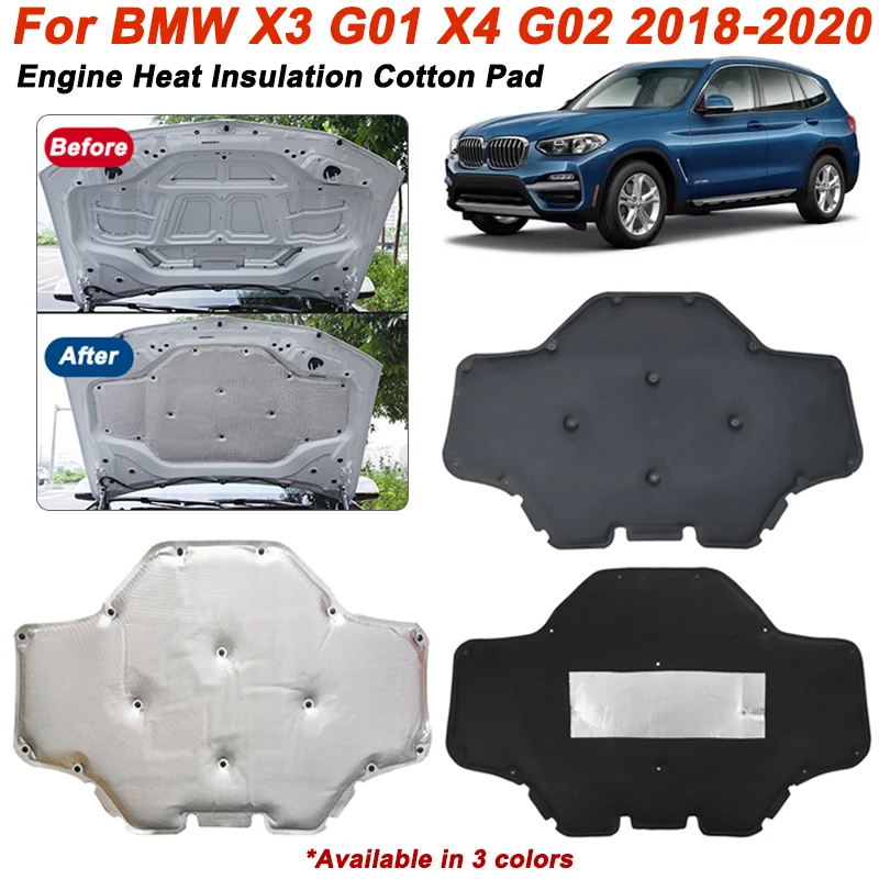 

1PC Car Front Hood Engine Thermal Insulation Cotton Pad For BMW X3 G01 X4 G02 2018-2020 Heat Soundproof Mat Cover Aluminum/Black
