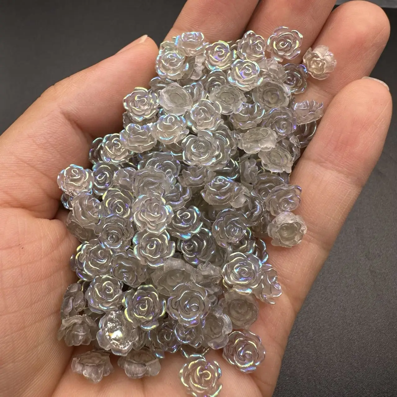 50pcs Sweet Flower Nail Charms Bulk Aurora Colorful Resin Foral Nail Rhinestones DIY Manicure Design Nails Art Decor Accessories