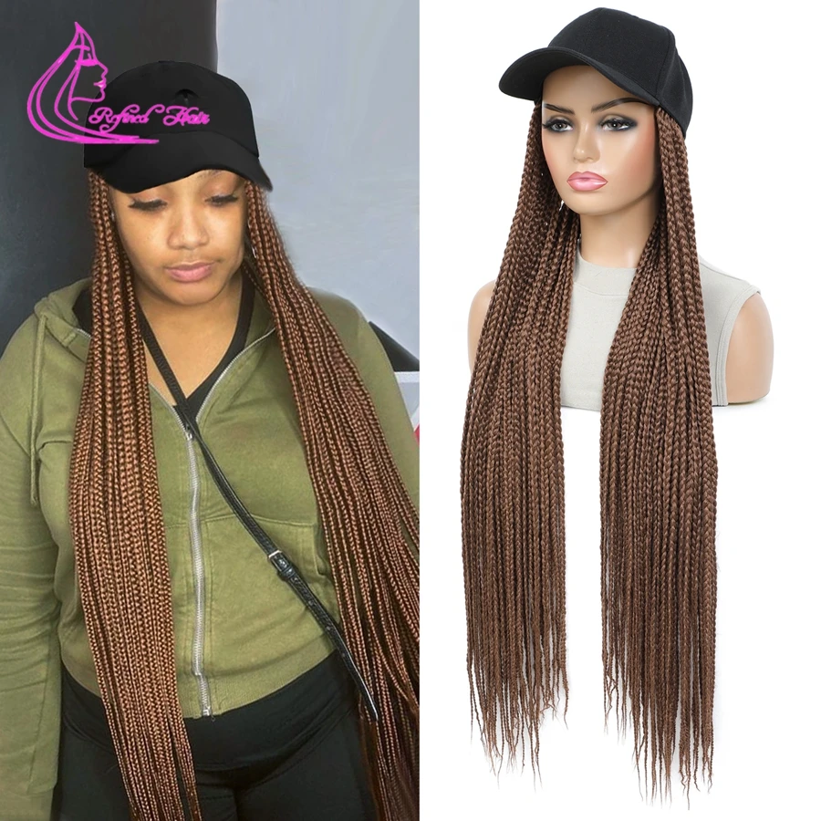 

Hat Wig Synthetic Wigs Baseball Cap With 30inch Long Box Braiding Hair attached For Women Girls Mixed Brown Red Blonde Colors