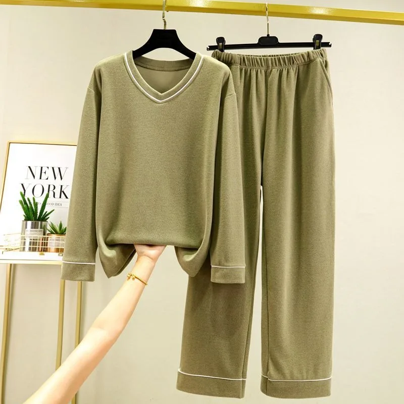 

Autumn Winter Warm Homewear Set German Velvet Thickened Loungewear Large Loose Casual Two Piece Sleepwear Set Women Pajamas