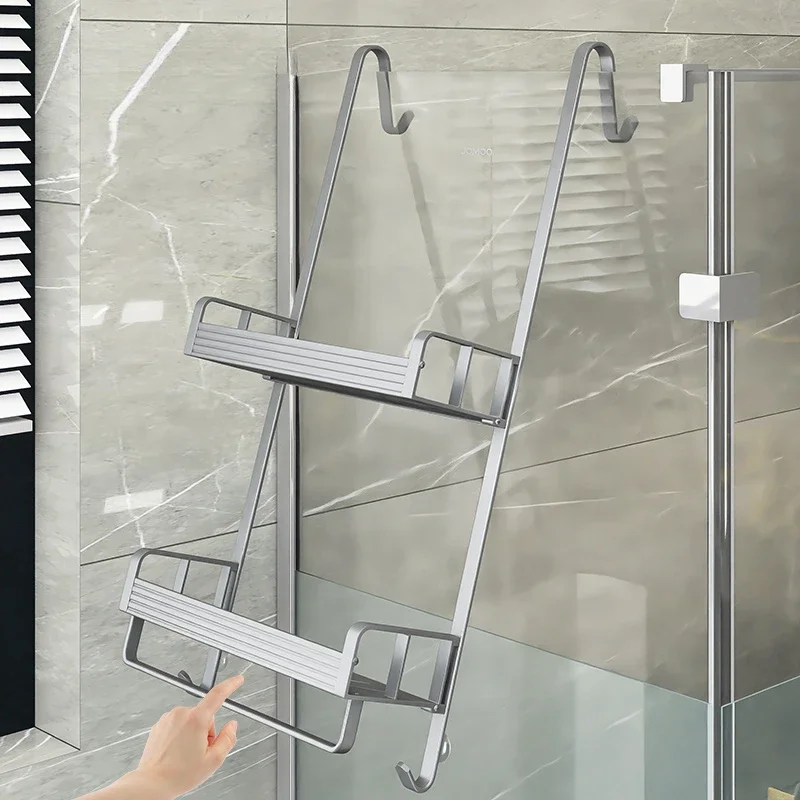 توفير المساحة غرفة الاستحمام هلام الاستحمام رف معلق الحمام منشفة ورقية سلة معلقة المنزل طبقة مزدوجة رف الحمام