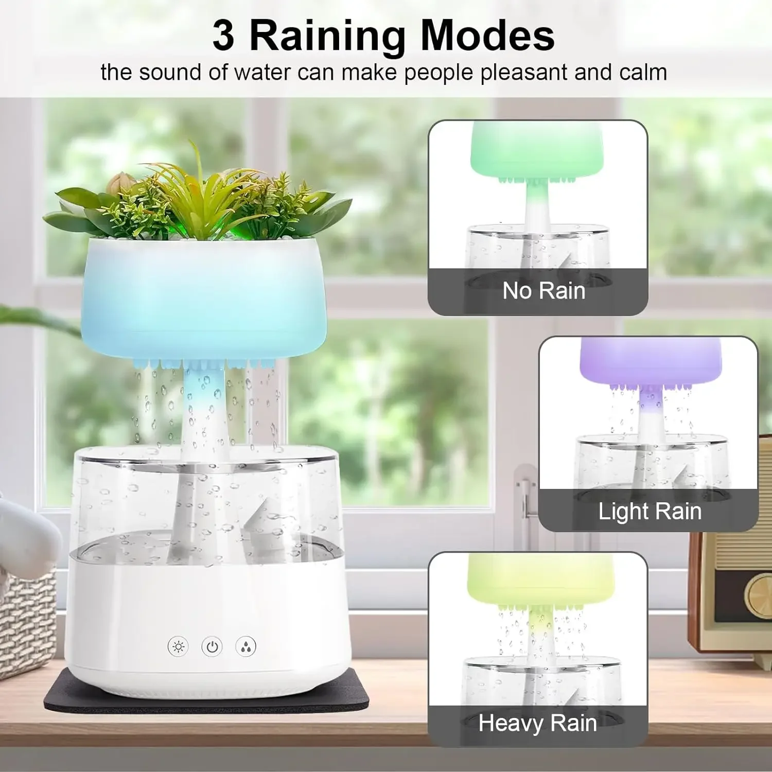 Ultrasonic Cloud Rain Air Umidificador, Mini Fabricante Portátil de Névoa, Luzes LED, Uso Doméstico e Escritório, Umidificador do quarto, Chuva Nuvem