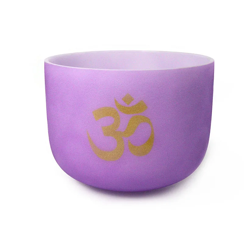 Purple Om Frosted Crystal Singing Bowl Crystal Music Bowl Chant Bowl Yoga Stress Reduction Healing Singing Bowl