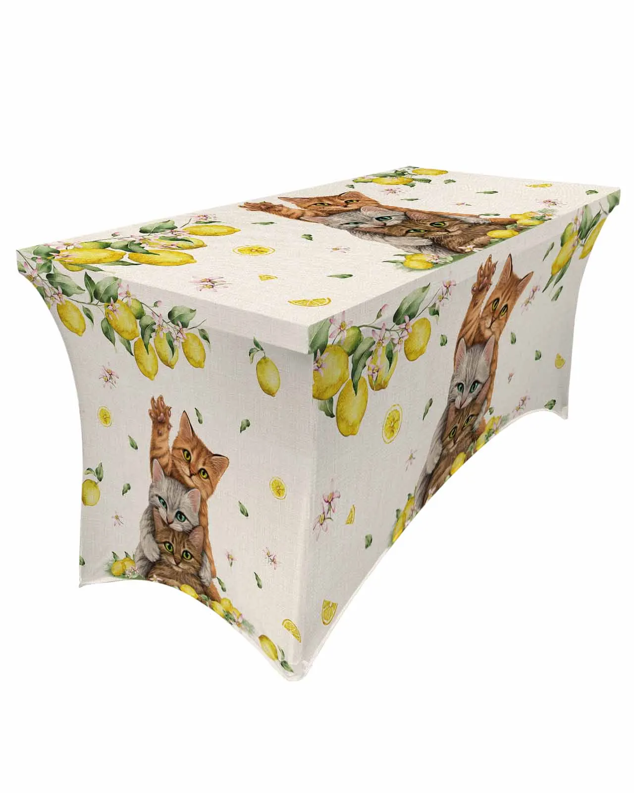 

Summer Fruit Lemon Cat Elastic Table Skirt Wedding Hotel Birthday Table Cover Buffet Table Tablecloth Decor