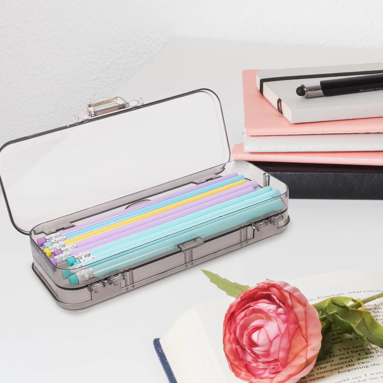 

Portable Pencil Case High Capacity ABS Plastic Student ganizer Pen Storage Box Stationery Holder Small Sketch Box