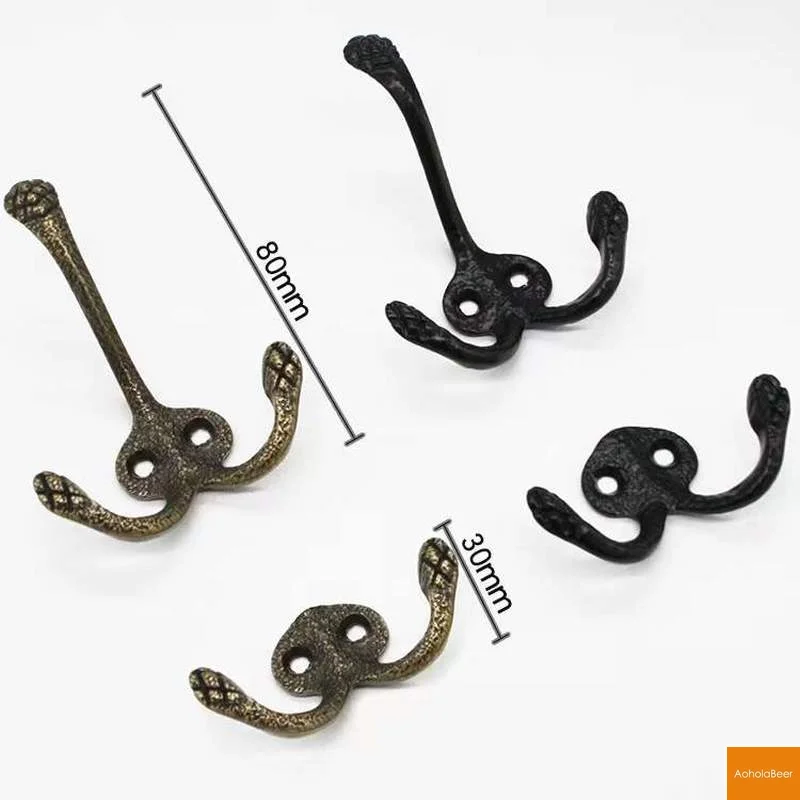 5 Pieces Antique Clothes Hook Bedroom Double Wall Hooks Decorative Door Mounted Key Hat Hanger Vintage Robe Hook with Screws