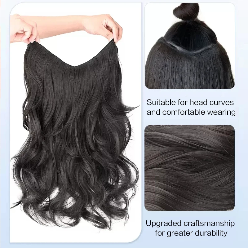 PAGEUP Synthetic Women\'s V-Shaped Long Hair Extension Wig high Layered Hair Extension Hair Pad Fluffy Top Increase Hair Volume