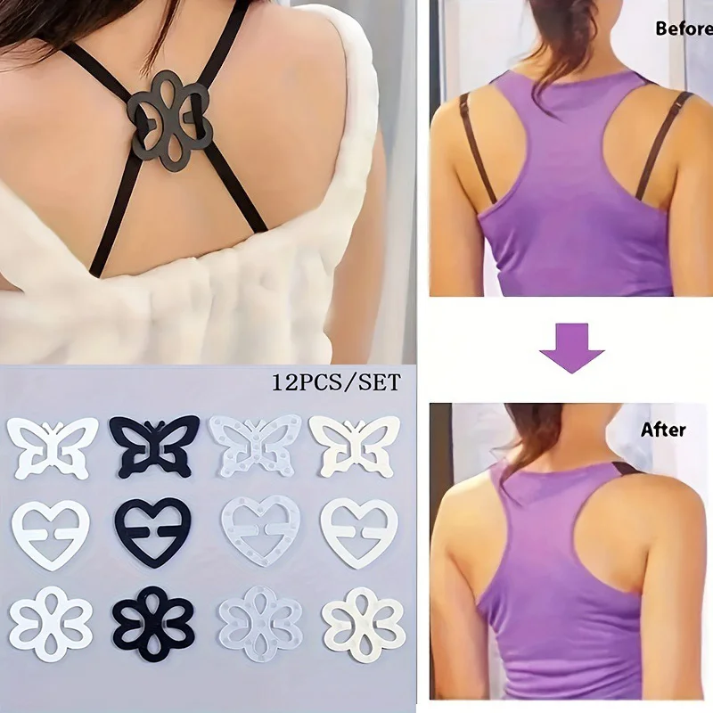 4/12Pcs Invisible Underwear Back Clasp Bra Strap Anti-Slip Buckle Multi-pattern Adjustable Shoulder Straps Buckles Clip XKNYPJ01