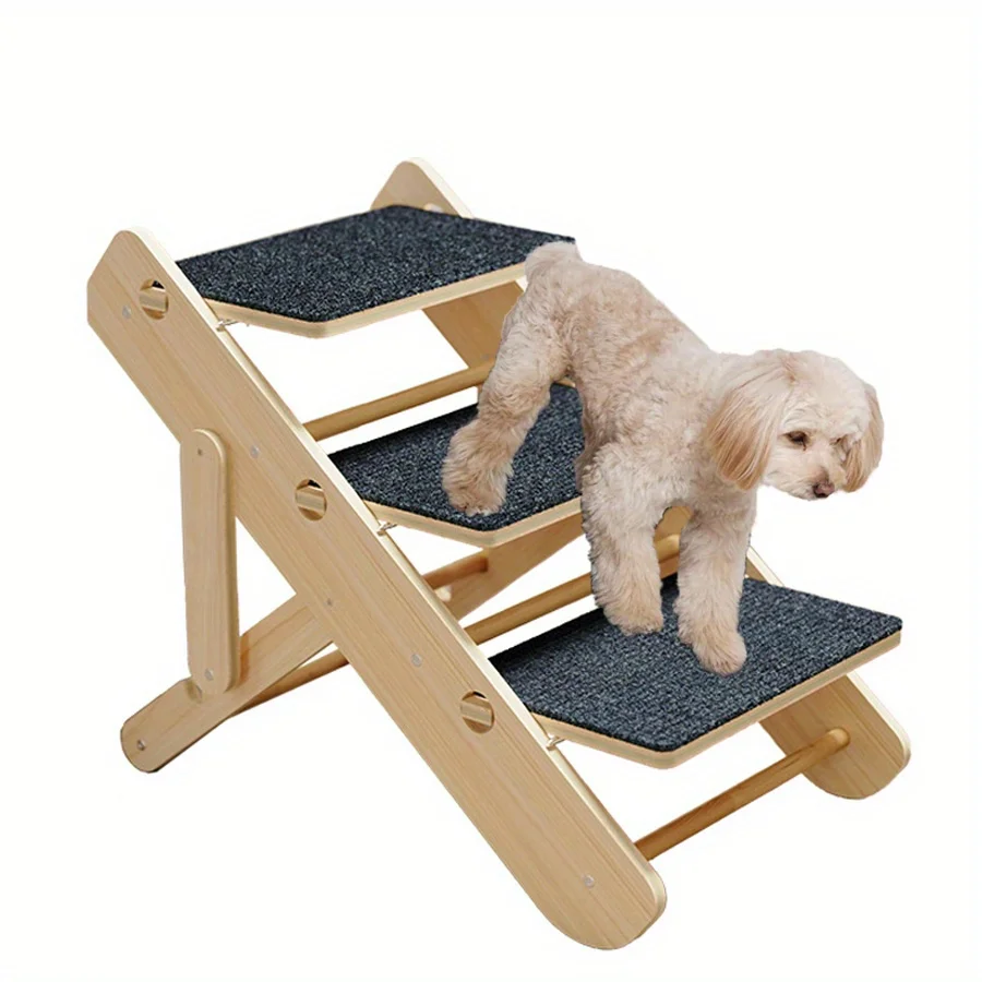 

Регулируемая складная лестница для домашних животных (собак и кошек) – нескользящая поверхность и мягкие ступеньки, из переработанной древесины, для пожилых животных