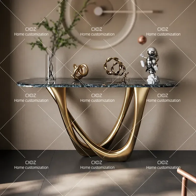 Stainless Steel Entrance Table for Hotel Lobby and Sales Department Long Console Table High End View Table Simple Modern