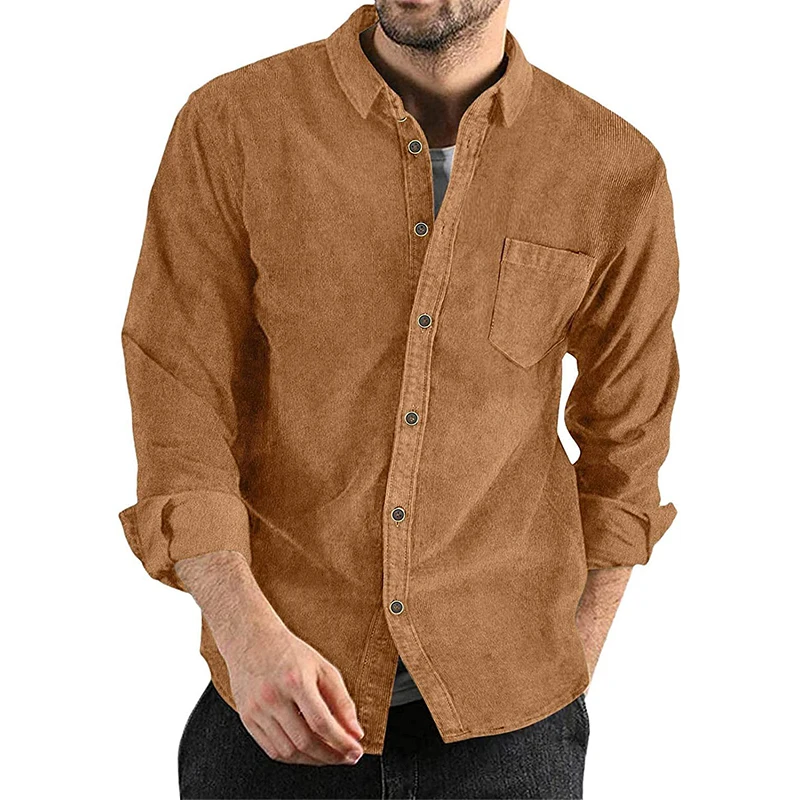 Casual Heren Overhemden Corduroy Effen Kleur Turn-Down Kraag Knoop Lange Mouw Shirt Jack Heren Vintage Patch Pockets Cargo Shirts