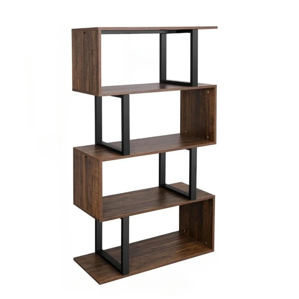 Wall Shelf Retro Brown Room Decor 5-Tier Bookshelf Home Decor Items S-Shaped Z-Shelf Bookshelves and Bookcase Decorations Garden