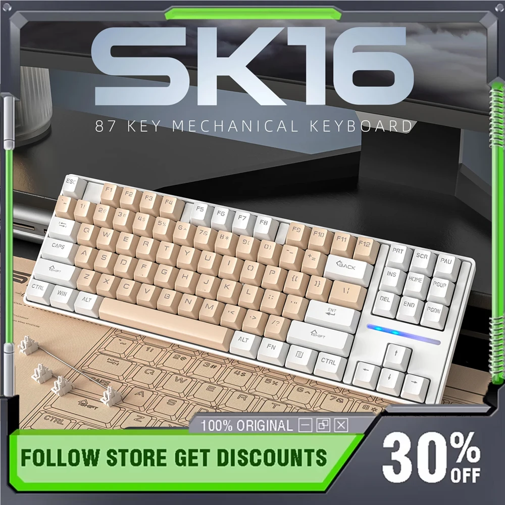 

Smailwolf SK16 Проводная механическая клавиатура, одномодовая эргономика, 87 Kyes, ПК, ноутбук, настольная игровая/офисная клавиатура, подарки