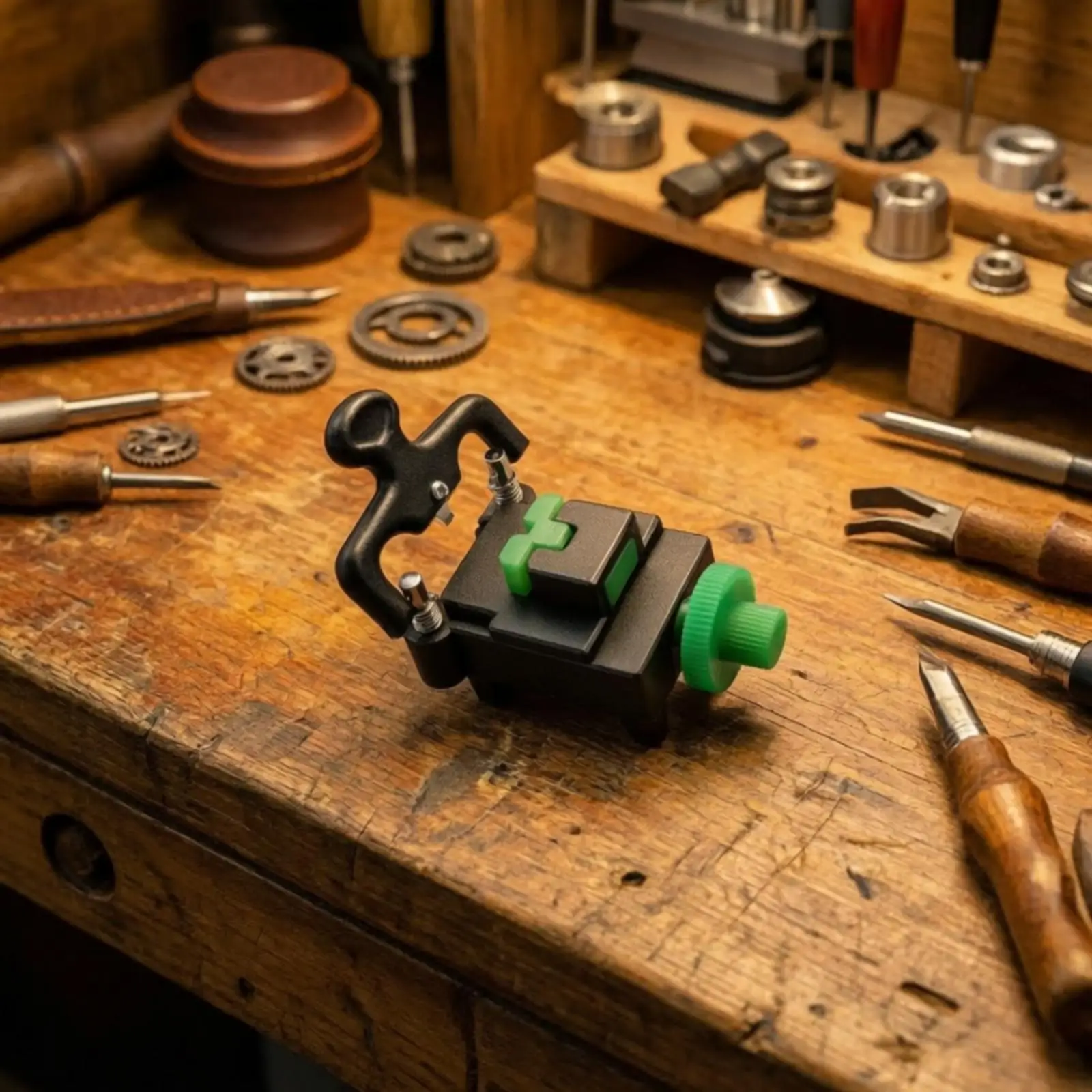 Watch Case Back Opener Tool Professional Repair Accessory with Green Clamp Blocks and Lever for Watch Maintenance