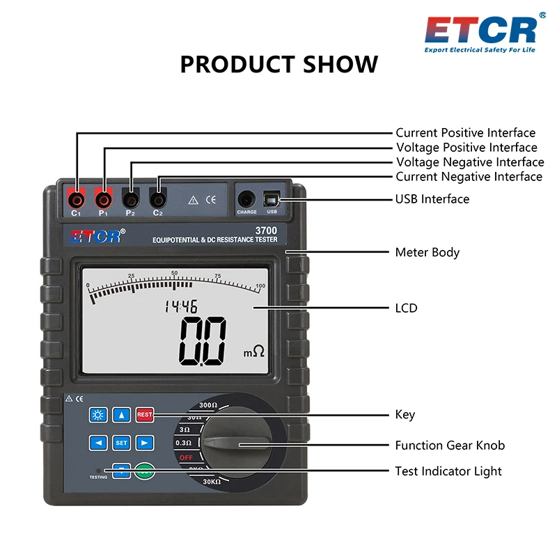 ETCR3700 Transformer Windings DC Resistance Tester 1mΩ~30KΩ Impedance Meter Intelligent Multifunction Equipotential Connection