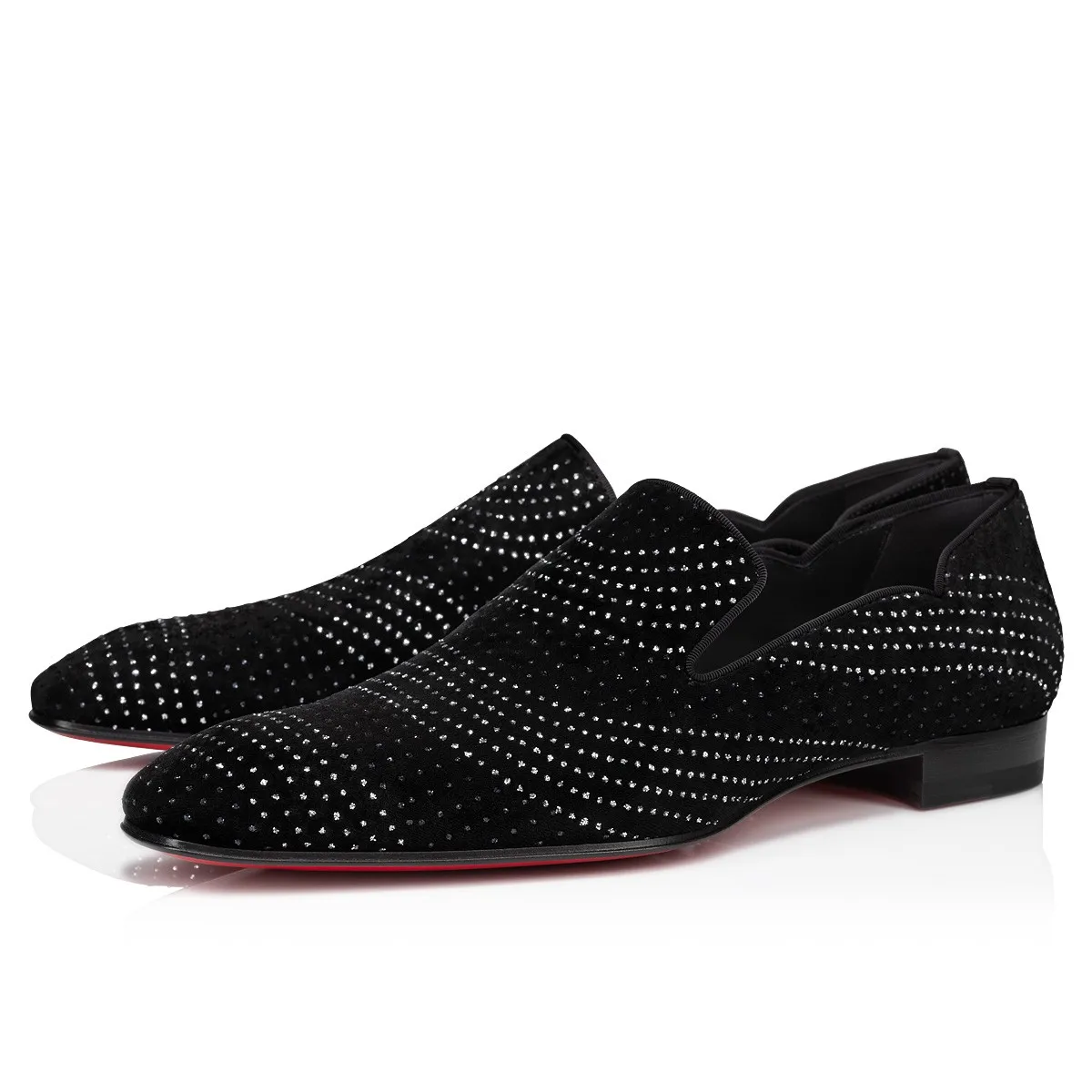 New Style Men's Crystal Rhinestone Loafers Shoes Slip on Comfortable Low Heel Round Toe Men Party Wedding Black Single Shoes