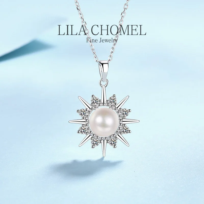 

Luxury PT950 Platinum Certified 0.32ct Moissanite Pendant for Women Wedding Sparkling Sunflower Pearl Necklace Collarbone Chain