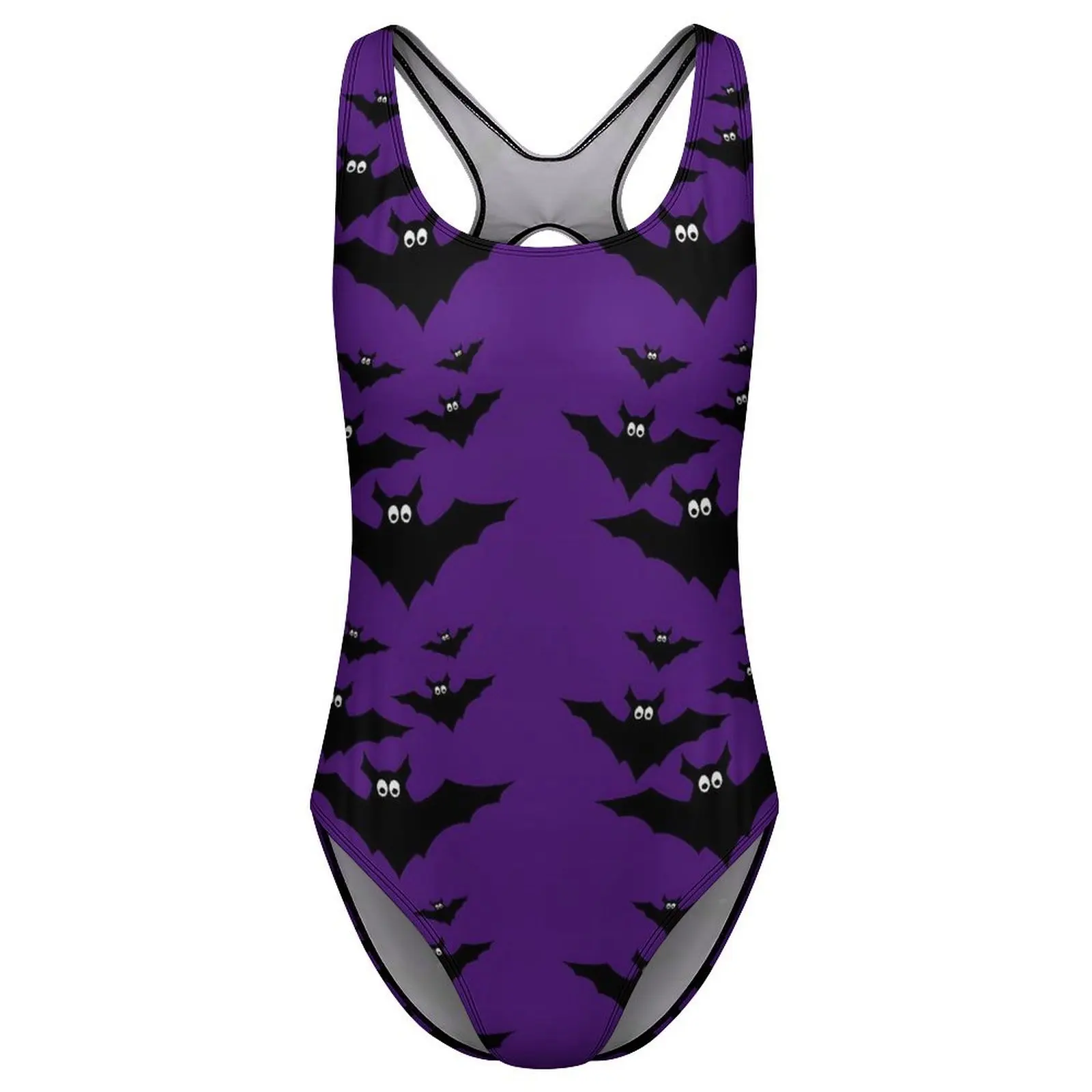 Halloween Black Purple Swimsuit Cute Flying Bats Push Up Swimwear One-Piece Sport Monokini Bodysuit Sexy Beachwear Plus Size