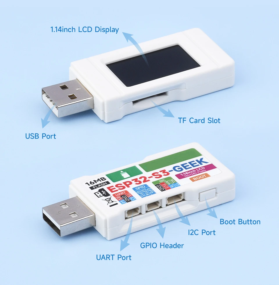 ESP32-S3-GEEK Development Board, Chip Solution, 1.14 \