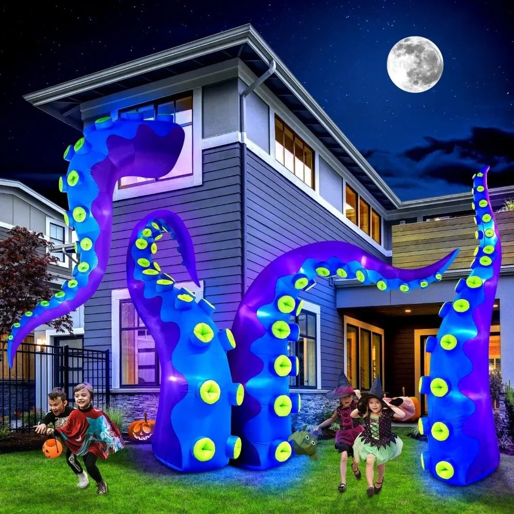 Decoraciones inflables de 14 pies para Halloween, tentáculos de pulpo gigante para exteriores, luces LED integradas, Spook vívido