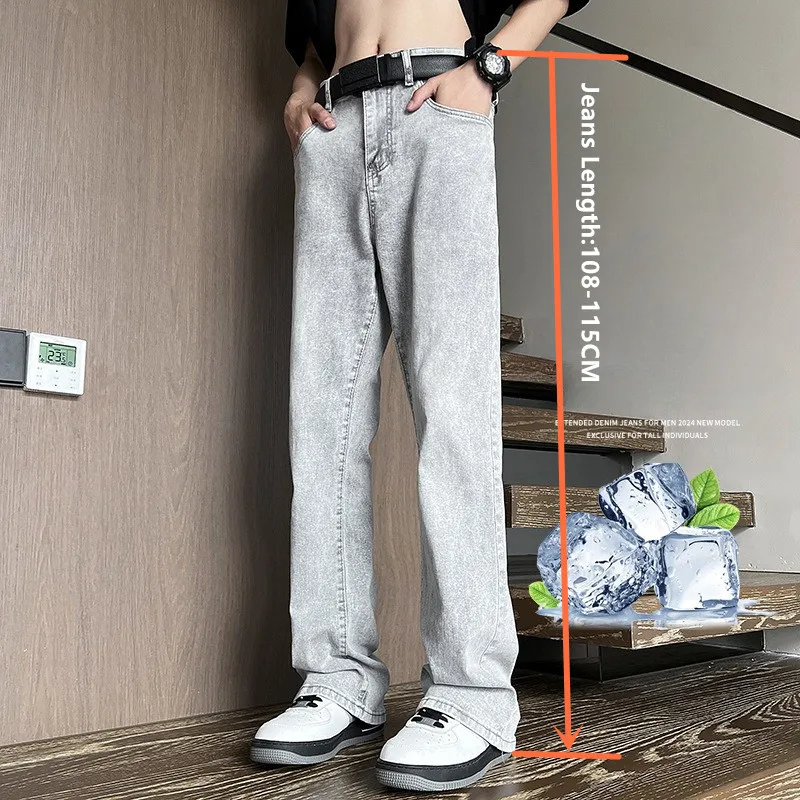 Extra Long Jeans For Tall Men Summer Loose Straight Popular Denim Trousers Thin Lightweight Wide Leg Cool Boy Male Long Pants