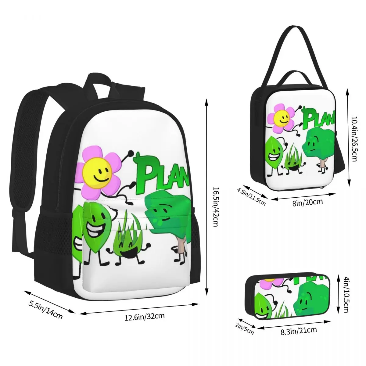 Mochilas BFDI con personajes de plantas, mochila para niños y niñas, mochilas escolares para niños, mochila para niños de dibujos animados, bolsa de almuerzo, bolsa para bolígrafos, conjunto de tres piezas