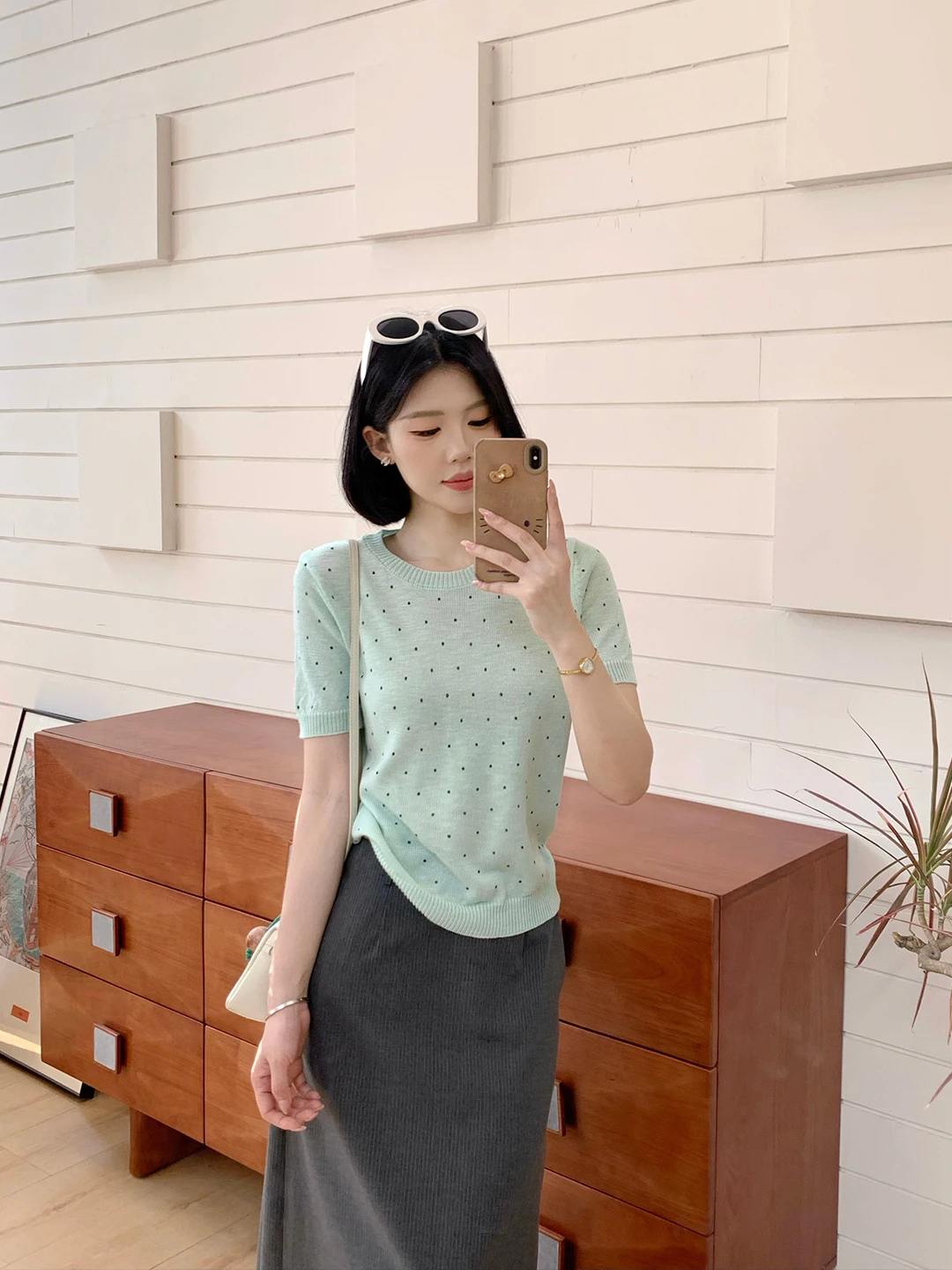 

Sweet And Spicy 2026 New Spring Summer Korean Style Simple Polka Dot Short Sleeve Knitted Top Women's W9838 Casual Style Knit...