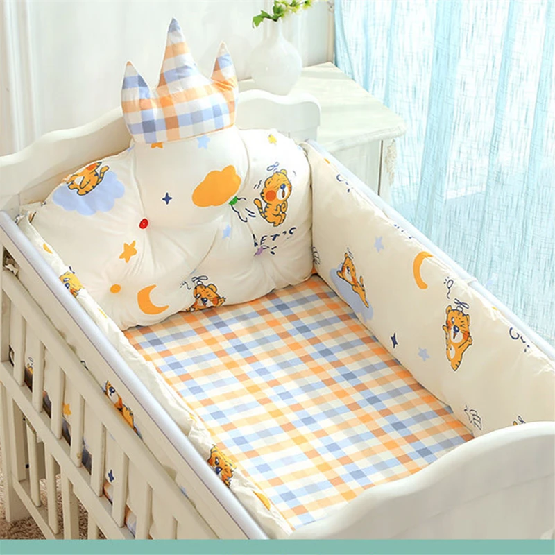 Fashion Printed Baby Bedding Kit Children Cotton Thickened Anti-collision Protect Bed Bumper Newborn Soft Breathable Bedding Set