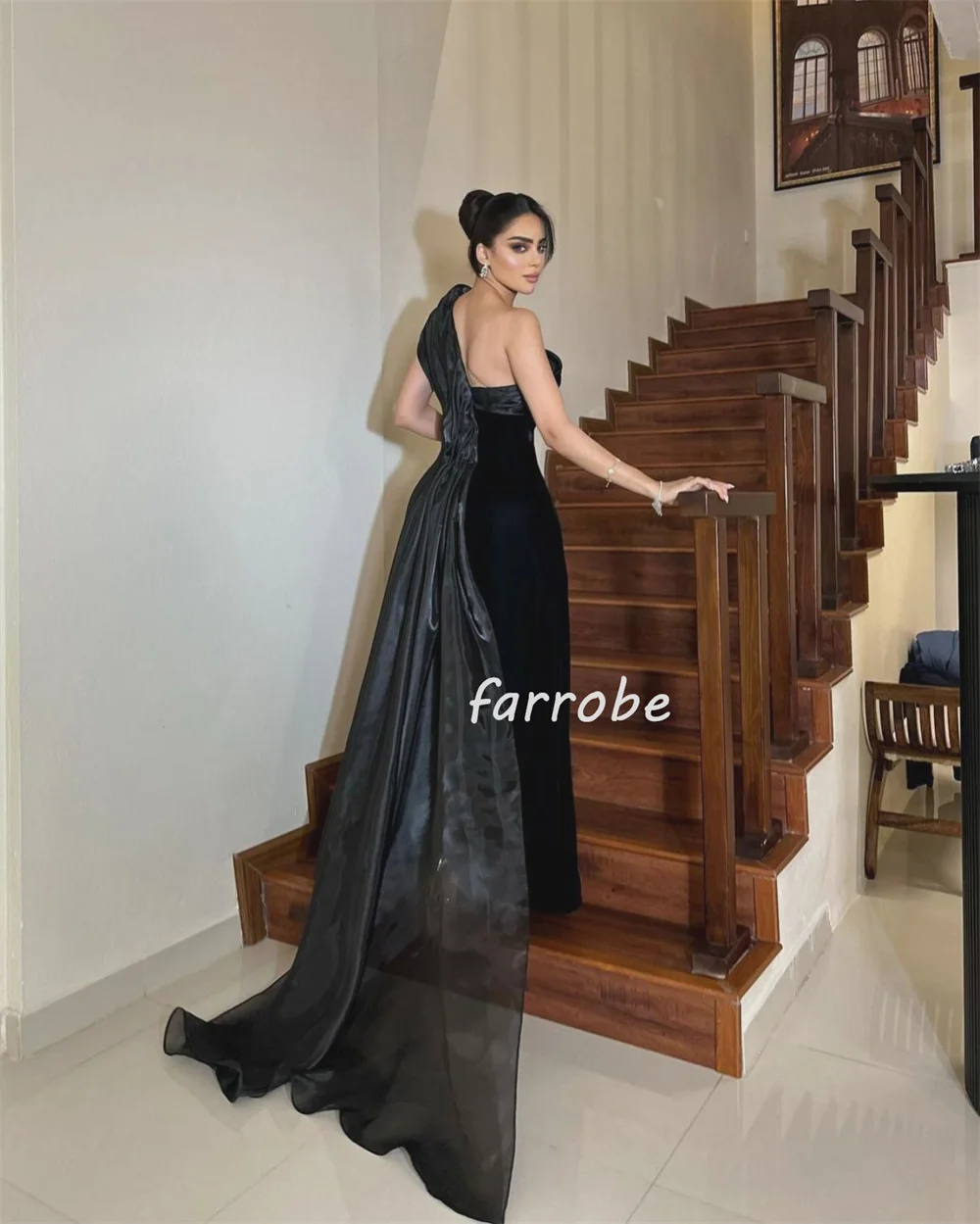 Customized Exquisite Fashion Jersey Organza Pleat Ruched Straight One-shoulder Long Dresses Bespoke Occasion Dresses Elegant