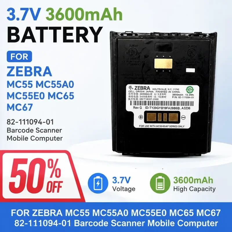 

3.7V 3600mAh Battery for Zebra MC55 MC55A0 MC55E0 MC65 MC67 82-111094-01 Barcode Scanner Mobile Computer