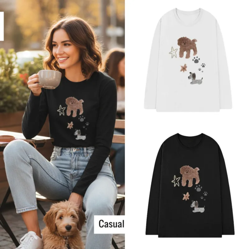 

Cartoon Y2K Sweatshirt Hoodie Kawaii Puppy Graphic Shirt Women 100% Cotton Oversized Long Sleeve Cute Printed Streetwear Top New