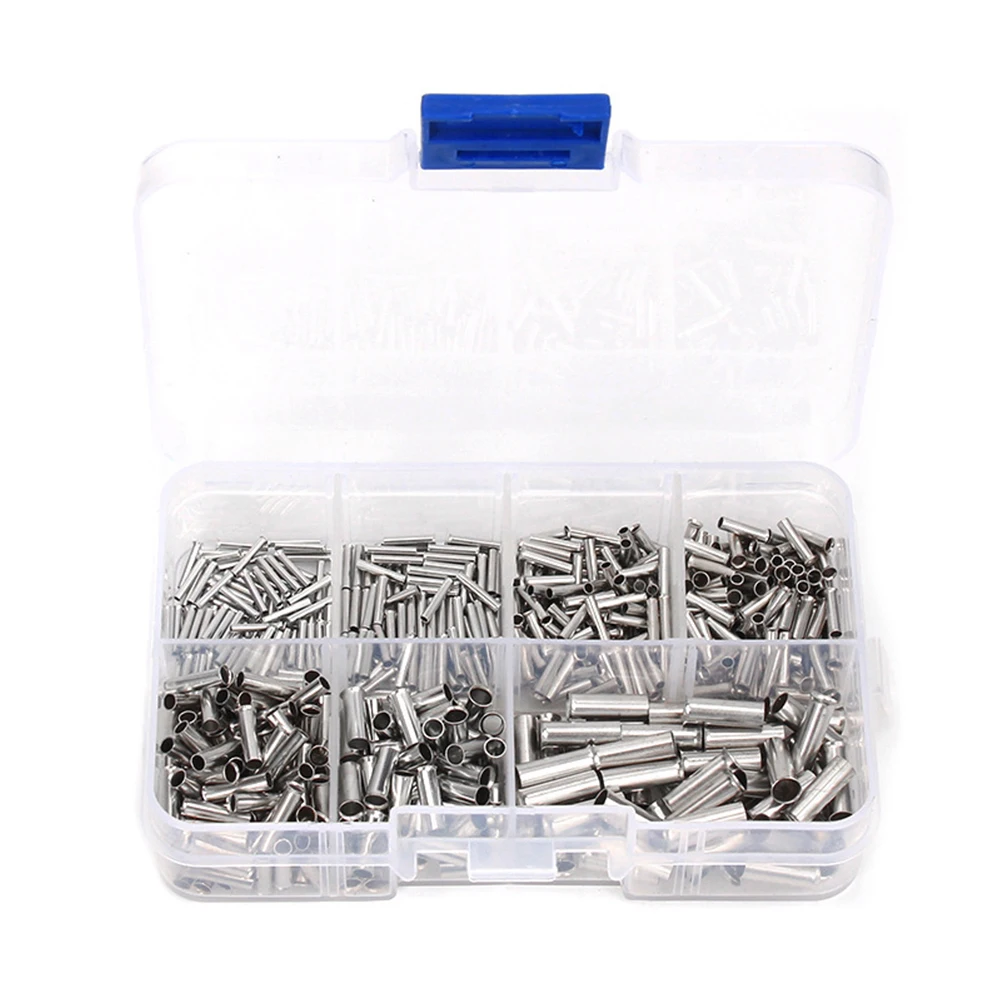 700pcs Wire Copper Crimp Fitting Ferrules 7 Sizes 22-10 AWG Connector Terminals Non-insulated Wire End Sets Butt Connector