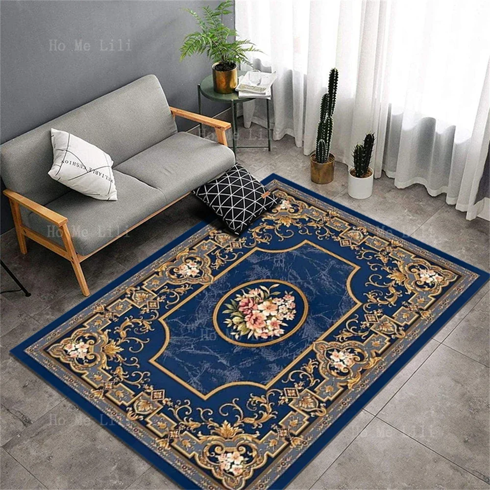 Traditional Persian Art Retro Geometric Floral Design Non Slip Flannel Carpet For Home Decoration