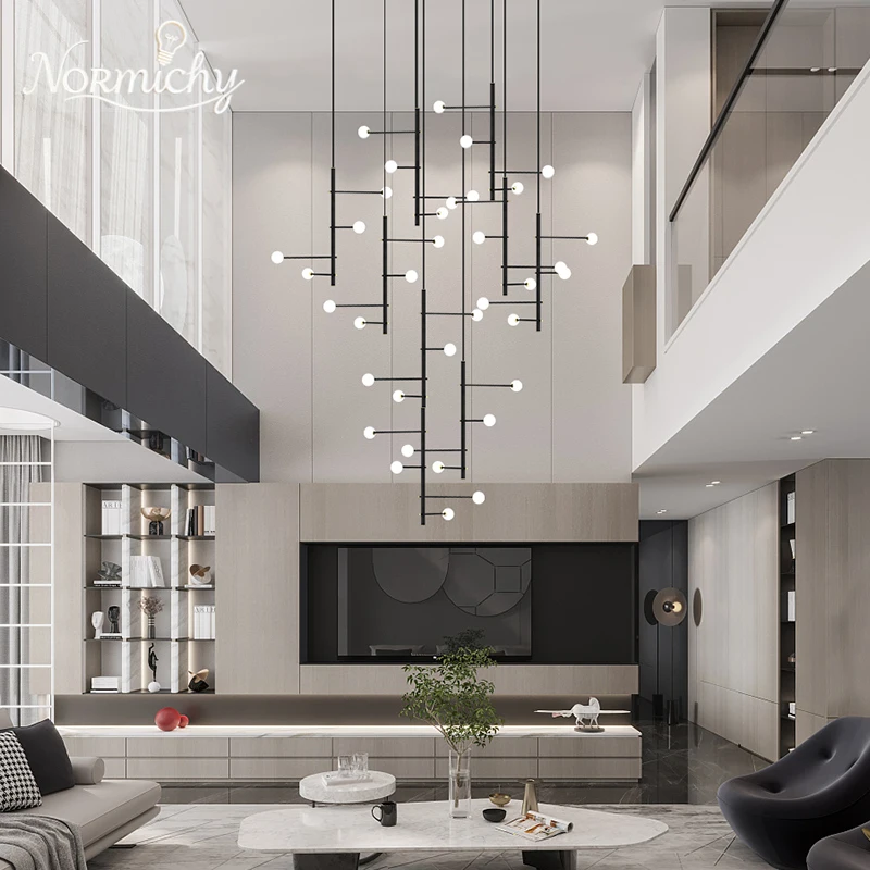 Duplex Floor Long Chandelier Villa Stair Chandelier Modern Simplicity Loft Empty Large Living Room Hollow Lobby Chandelier