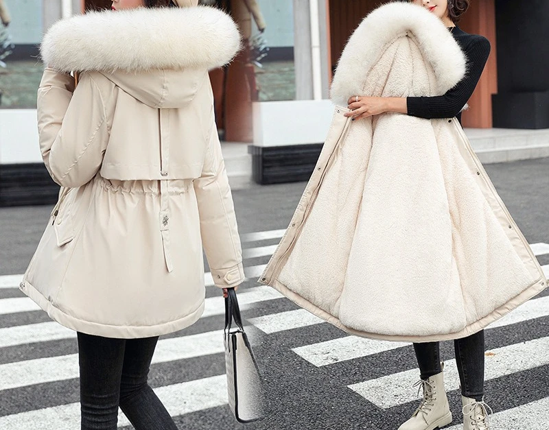 2025 Winter Women's Medium Length Cotton Jacket with Velvet and Waist Collection Short Coat