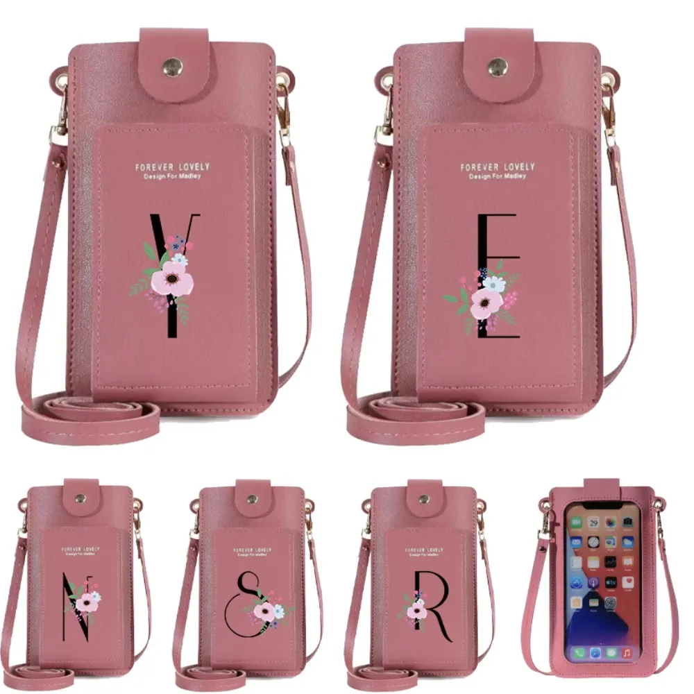 

Женские сумки, простая портативная сумка для мобильного телефона, держатель для карт, сумка через плечо, сумка с цветочным и черным буквенным принтом, кошельки серии