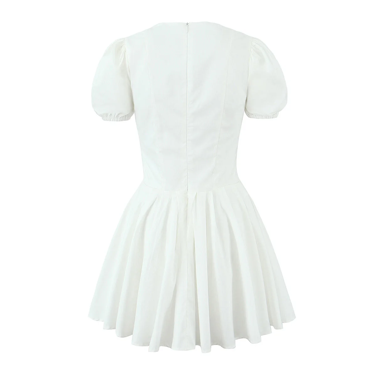 2024 seksowna biała sukienka z niska klatka gorsetem w stylu Mini sukienka krótki bufiasty rękaw kobiet marszczona plisowana suknia balowa