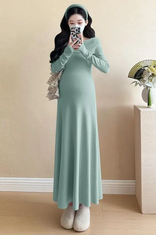 Winter Maternity Basic Dress Long Sleeve Shoulderless Elegant Pregnant  Woman Dress Plus Size Pregnancy Party Dress Black Red - AliExpress 1501