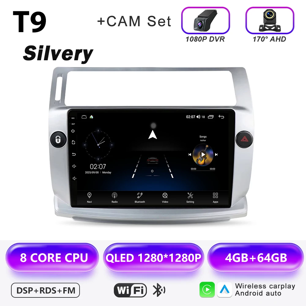 Android 16 multimediaspeler GPS autoradio navigatiesysteem voor Citroen C4 C-Triomphe Quatre 2004-2014 met Carplay