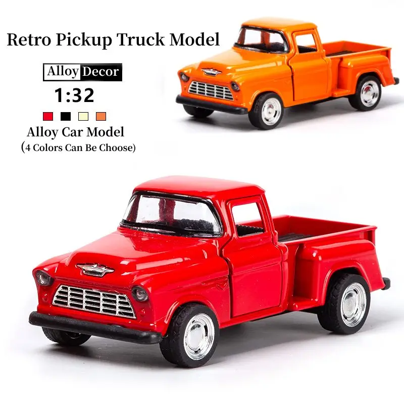 Alloy Pickup Truck Car Model 1/32 Retro Classic Simulation Car Toy Pull Back Diecast Toys Vehicle Collection Decor For Boys Gift