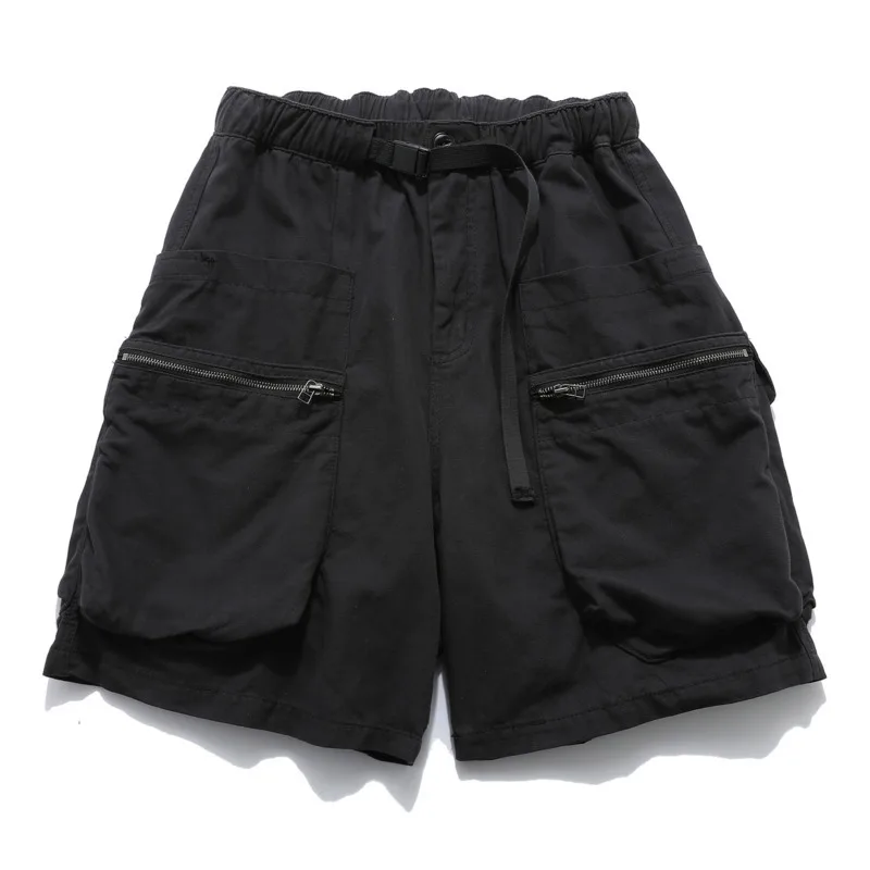 2025 Summer New Functional Water Washed Used Zipper Work Shorts Men's Fashion Trendy Brand American Loose Casual Pentagram Pants