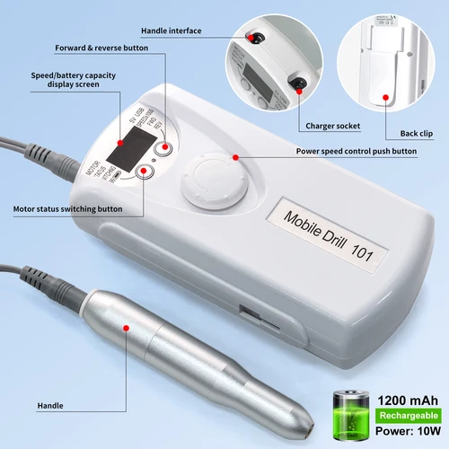 Imagen 2 del producto Taladro de uñas de 35000RPM para uñas, manicura recargable, taladros eléctricos profesionales de poco ruido, lijadora de pulido inalámbrica