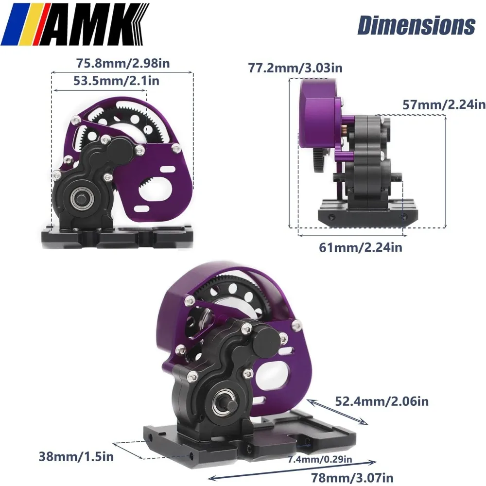 AMK Aluminum1/10Scale TransmissionSCX10 II Gearbox withSkid Plate for RC Crawler Axial AX10 SMT10 Vanquish VS4-10 SCX10 Upgrades
