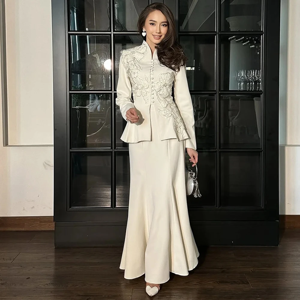 

Customized Women's Party Dresses Maxi 2 Pieces Applique Mermaid Luxury Evening Gowns Long Sleeves V Neck Formal Party Dress 2026