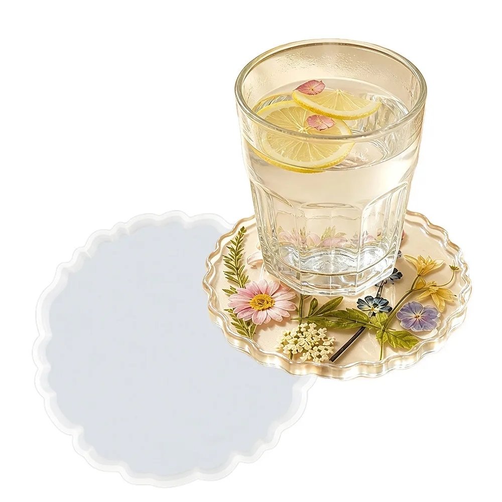 S0325 DIY Crystal Epoxy Resin Coaster Silicone Mold Irregular Wavy Edge for Dried Flower Preservation Home Decor Ornament Making