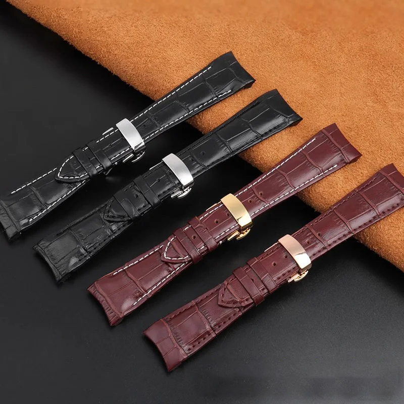 Special Curved Leather Watch Strap For VERSACE V-SportII VFE130015 VFE160017 Cowhide Watchband 24mm Butterfly Buckle Bracelet